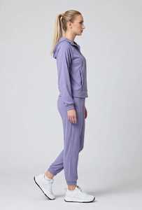 Conjunto deportivo de sudadera con capucha y pantalones largos para mujer, color morado liso, con cremallera. - Product Image 3