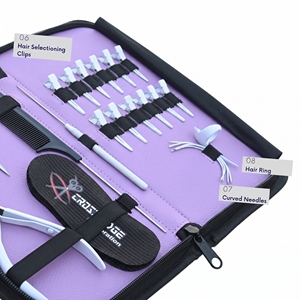 Kit d'accessoires pour extensions capillaires : Pince à sertir en acier inoxydable, Démonte-perles, Crochet à boucle, Mini-ciseaux, Peigne à queue et Aiguille - Product Image 5