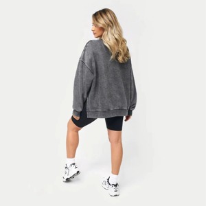 Sudadera de cuello redondo extragrande para mujer, de moda, con hombros caídos, manga larga, tejido de mezcla de algodón, color liso, para otoño, OEM - Product Image 3