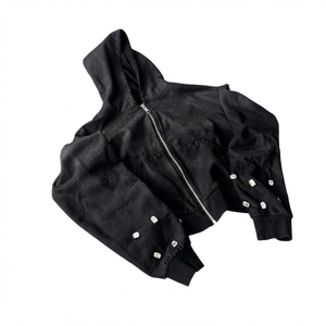 Sweat-shirt à capuche noir pour homme, coupe ample, décoré de strass, fermeture éclair sur le devant, tricot en coton décontracté, vêtement d'automne - Product Image 1