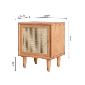 Solid Wood Rattan Caning One Door Two Compartment <b>Bedside</b> <b>Table</b> Natural Cane Cabinet Wooden Stand Bedroom Living Room Furniture - Product Image 3