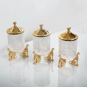 Leopard Design Base Gold Metal Finished Glass Container Luxury Kitchen Storage <b>Jar</b> Can Be Used As A Decorative Centerpiece - Product Image 1