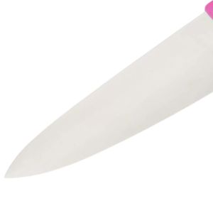 Couteaux de cuisine à manche rose avec lame conique argentée, poignée ergonomique et protège-doigts pour la découpe des légumes et la préparation des aliments - Product Image 5