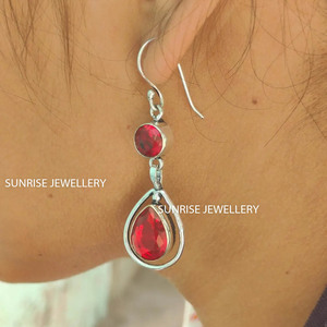 Sunrise Jewellery Natural <b>Garnet</b> 925 Sterling Silver Handmade Vintage Women's Dangle <b>Earrings</b> for Wedding Anniversary Wholesale - Product Image 3
