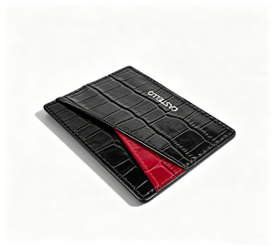 Castello Genuine Leather Slim Credit Card Case Holder <b>Wallet</b> Silver Foiled Logo No Closure Multi-Use Color Fashion 100% QC - Product Image 2