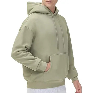 Sweat-shirt à capuche vert olive pour homme, coupe classique, en polaire, avec poche avant, couleur unie, design tricoté décontracté, respirant, automne - Product Image 3