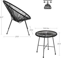 Chaise Acapulco moderne encre noire dessus en verre table 3 pièces intérieur/extérieur meubles de patio ensemble avec 2 chaises salon utilisation extérieure