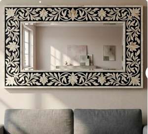 NEHA ENTERPRISES <b>Rectangular</b> Wooden Bohemian Wedding Wall <b>Mirror</b> Floral Inlay Design Handmade Traditional Framed Custom - Product Image 1