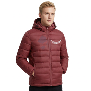 Men's <b>Red</b> <b>Hooded</b> <b>Jacket</b> With Wing Logo Zipper Windproof Winter Casual Wear - Product Image 2