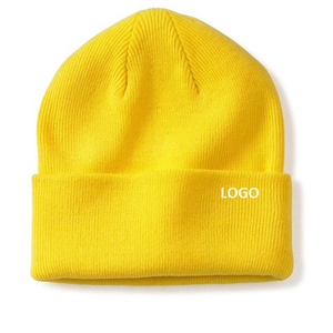 Unisex Solid Color Knitted Beanie Hat 100% Acrylic <b>Winter</b> Casual <b>Cap</b> Adults 56-58CM Embroidery Logo Blue Yellow 2026 Model - Product Image 3