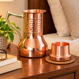Carafe à eau vintage en cuivre gaufré de qualité supérieure, écologique, avec bouton et poignée en laiton, idéale pour la maison, les voyages et les fêtes. - Product Image 5
