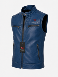 Chaleco de cuero moderno para hombre con construcción duradera, forro suave, bolsillos prácticos y ajuste relajado para montar a caballo, viajar y uso casual. - Product Image 3