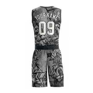 Ensemble de maillots de basket-ball respirants de haute qualité, imprimés en gris, 100% polyester, sublimés - Product Image 2