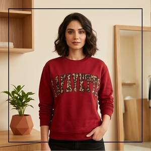 Women's Light Blue Crew Neck <b>Sweatshirt</b> With <b>Leopard</b> <b>Print</b> Lafayette Letter Design Regular Fit Autumn Wear - Product Image 2