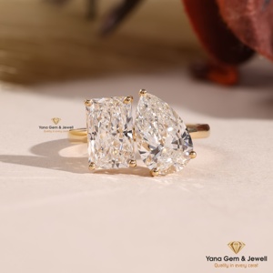 แหวนเพชร CVD Lab Grown Diamond 4 กะรัต Toi Et Moi ทรง Radiant & Pear สำหรับหมั้น ทองคำแท้ 14K สี E ความสะอาด VVS2 รับรองโดย IGI - Product Image 1