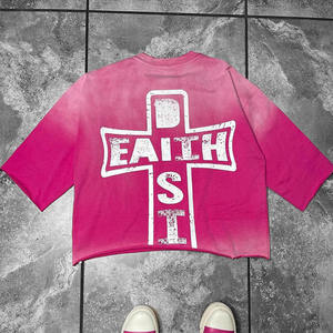 เสื้อยืดครอปทรงปกติผ้าคอตตอนถัก 100% สไตล์วินเทจฟอกสีซีดแบบซันเฟด พิมพ์ลายโลโก้ดิจิทัลตามสั่ง สำหรับผู้ชาย - Product Image 2