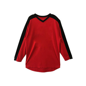 เสื้อยืดคอวีแขนยาวสีแดงดำ ดีไซน์เรียบง่าย ทรงหลวม ใส่ได้ทั้งชายและหญิง ผ้าฝ้าย 100% เหมาะสำหรับใส่ในฤดูใบไม้ร่วง - Product Image 1