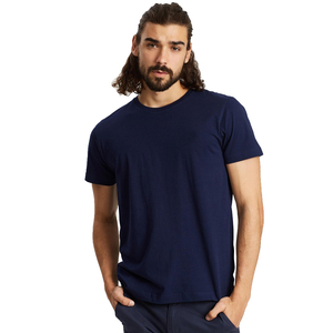 Camiseta de Manga Corta para Hombre, Cuello Redondo, Color Azul Marino, Corte Regular, Algodón, Estilo Casual, Tejido Liso, Transpirable, Ropa Urbana - Product Image 4