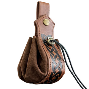 Bolsa de Dados de Cuero Redonda con Cordón, Hecha a Mano, para Guardar Dados de DND, Estilo Clásico, Marrón y Negro - Product Image 3