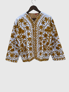 Veste en coton brodée à la main avec des motifs floraux, col en V, manches longues, taille plus, style Prairie Chic, manteau de printemps pour femmes - Product Image 1