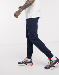 <b>Men's</b> <b>Navy</b> Blue Cotton Sweatpants Elastic Waist Side Pockets Casual <b>Joggers</b> Midweight Knitted Autumn Wear - Product Image 2