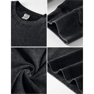 2025 Camisetas Básicas de algodón con lavado ácido de gran tamaño para hombres, sudadera de manga larga con cuello redondo, ropa de calle Vintage, camisetas de talla grande - Product Image 4