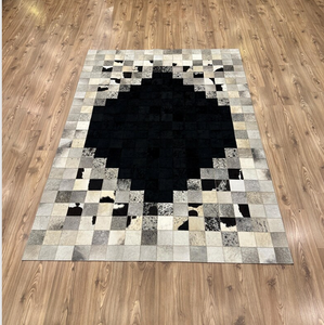 Alfombras Cuadradas de Cuero Vacuno con Diseño de Patchwork, Alfombras de Cuero Natural Hechas a Mano para Decoración de Sala de Estar, Venta al Por Mayor, OEM, ODM - Product Image 3