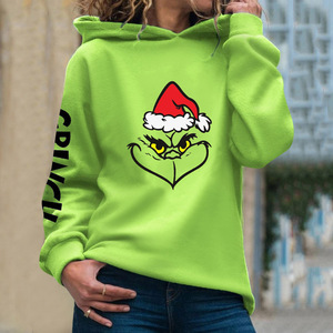 <b>Grinch</b> Eyes Print Hooded <b>Sweatshirt</b> Green Unisex Oversized Fleece Casual Christmas Winter Wear - Product Image 4