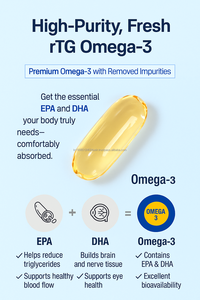 น้ำมันปลา rtg Omega 3 60แคปซูลพร้อมการดูดซึมสูงและสารต้านอนุมูลอิสระธรรมชาติบริสุทธิ์สำหรับผู้ใหญ่ - Product Image 2