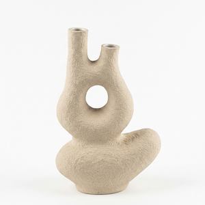Vase de sol haut en papier mâché rustique avec deux poignées en boucle, pot à fleurs texturé couleur terre, décor Wabi Sabi - Product Image 4