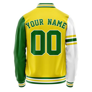 Custom Men's Baseball Jacket Yellow Green White Color Blocked Full Sleeve Zipper Closure Breathable Polyester Sportswear - Product Image 3