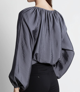 Women's Elegant Casual Streetwear Quick Dry Solid Spring Summer Shirt Vietnam Manufacturing Brand Regular Fit Lantern Sleeve - Product Image 4
