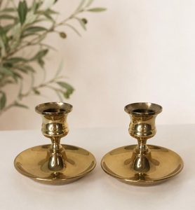 <b>Brass</b> Chamberstick Candle Holders Pair Vintage Taper <b>Candlestick</b> Table Decor Elegant Heritage Radiance - Product Image 1