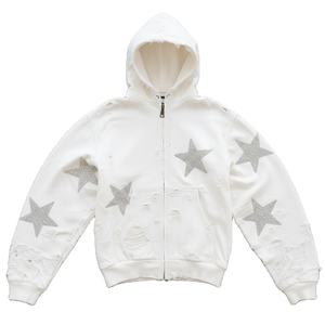 Sweat à capuche zippé effet vieilli - 100% Coton épais, coupe oversize, streetwear hiver unisexe, brodé, mode, vente en gros - Product Image 4