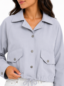 Chaqueta Bomber Ligera Azul Claro para Mujer, Estilo Casual, con Botones a Presión, Prenda Exterior Ligera para Invierno - Product Image 4