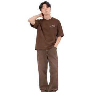 T-shirt à col rond marron surdimensionné pour homme avec pantalon marron coupe décontractée, tenue streetwear décontractée - Product Image 6