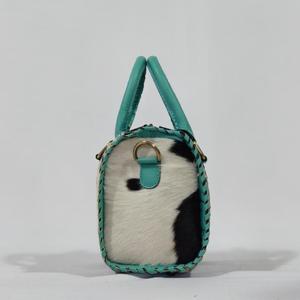 2026 Trending Designer Hand Tooled Brown White Fur 100% Genuine Leather Mini Speedy Duffle Bag Sport Waterproof Lightweight - Product Image 3