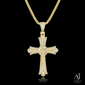 Gold Plated 925 <b>Silver</b> Moissanite <b>Cross</b> Pendant Iced Out Jesus Charm Vintage Faith Jewelry for <b>Men</b> - Product Image 1