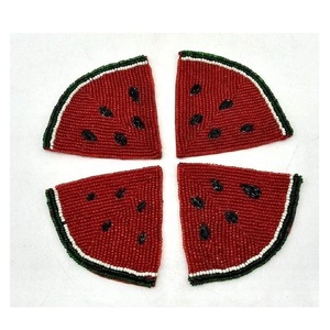 Handmade Beaded Watermelon Glass Beads Coaster <b>Set</b> of <b>4</b> Coffee Mug Tea Cup Drink Glass <b>Dining</b> <b>Table</b> use Home Decorative Coaster - Product Image 2