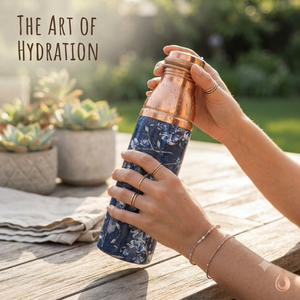 Blue Copper <b>Water</b> <b>Bottle</b> Floral Print Design Reusable <b>Metal</b> Drinking <b>Bottle</b> Leakproof Travel Home Office Gift Wholesale - Product Image 2