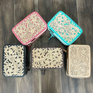 Wholesale Factory Price Tooled Genuine Leather Portable Jewelry <b>Cases</b> Luxury Style Women Necklace & Rings Organizer For Travel - Product Image 5