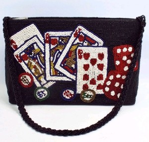 Sac bandoulière noir fait main en perles, motif cartes à jouer de casino, pochette de soirée pour femme, sac à l'épaule - Product Image 1