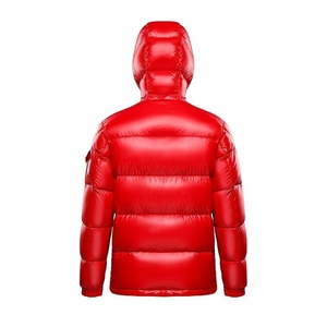 Veste d'hiver décontractée pour homme, rembourrée de duvet, coupe-vent, à capuche rouge, fermeture éclair, coupe régulière, couleur unie, coque en nylon - Product Image 2