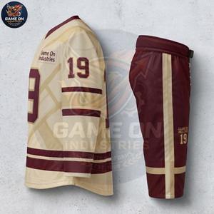 Team Sportswear Sublimation Design Breathable Performance Fabric Personalized Comfortable Maroon Cream Ice Hockey Uniform Sets - Product Image 2