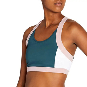 Ensemble de sport color block simple avec soutien-gorge et leggings à logo frontal, vert sarcelle, rose, blanc, taille haute, tenue de yoga et d'entraînement pour femme - Product Image 4