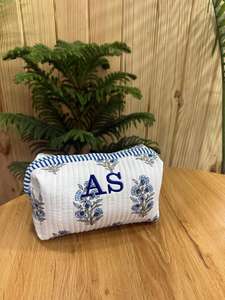 Bolsa de Aseo de Algodón Indio con Estampado de Bloques, Bolsa de Maquillaje, Bolsa de Viaje, Estuche de Maquillaje, Bolsa Combinable, Estuche Acolchado Estilo Boho - Product Image 6