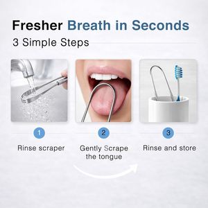Grattoir à langue en acier inoxydable durable en forme de U, outil de nettoyage de la langue réutilisable pour une haleine fraîche, soin buccal quotidien, nettoyeur de langue - Product Image 3