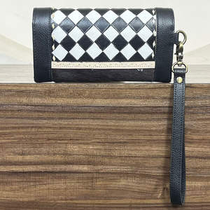 Portefeuille élégant pour femme, pochette à main en cuir travaillé à la main, grande capacité, motif à carreaux, rangement multi-compartiments - Product Image 5