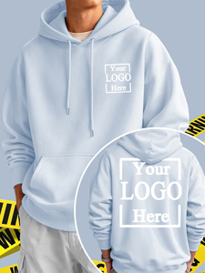 Men's Custom Logo Hoodie Light Blue 100% Cotton French Terry Breathable Regular Fit Casual Autumn Wear Heat Transfer Printed - Product Image 2