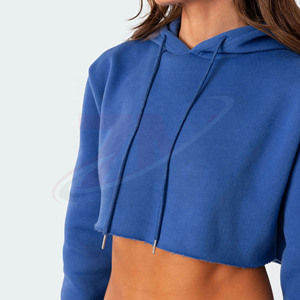 Sudadera con Capucha Corta Azul para Mujer, Talla Extra Grande, Manga Larga, Corte Holgado, Estilo Casual Urbano - Product Image 2